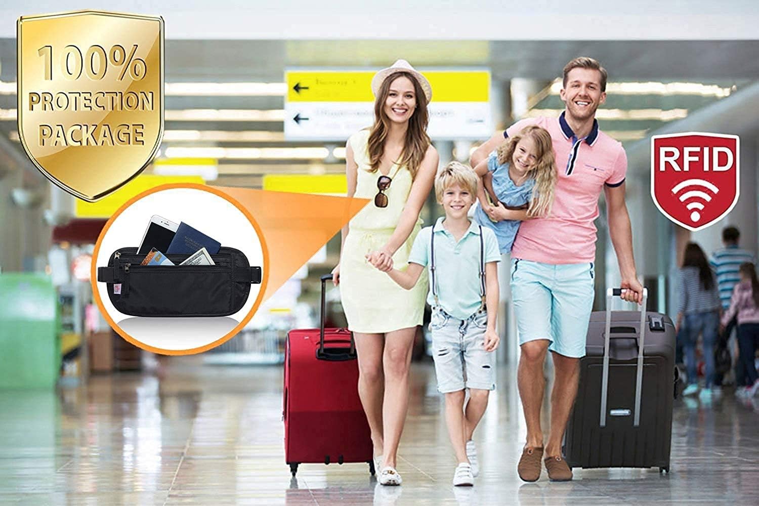 RFID Blocking Travel Wallet - Money Belt & Passport Holder, Slim Hidden Fanny Packs for Women Men - Black - Image 8