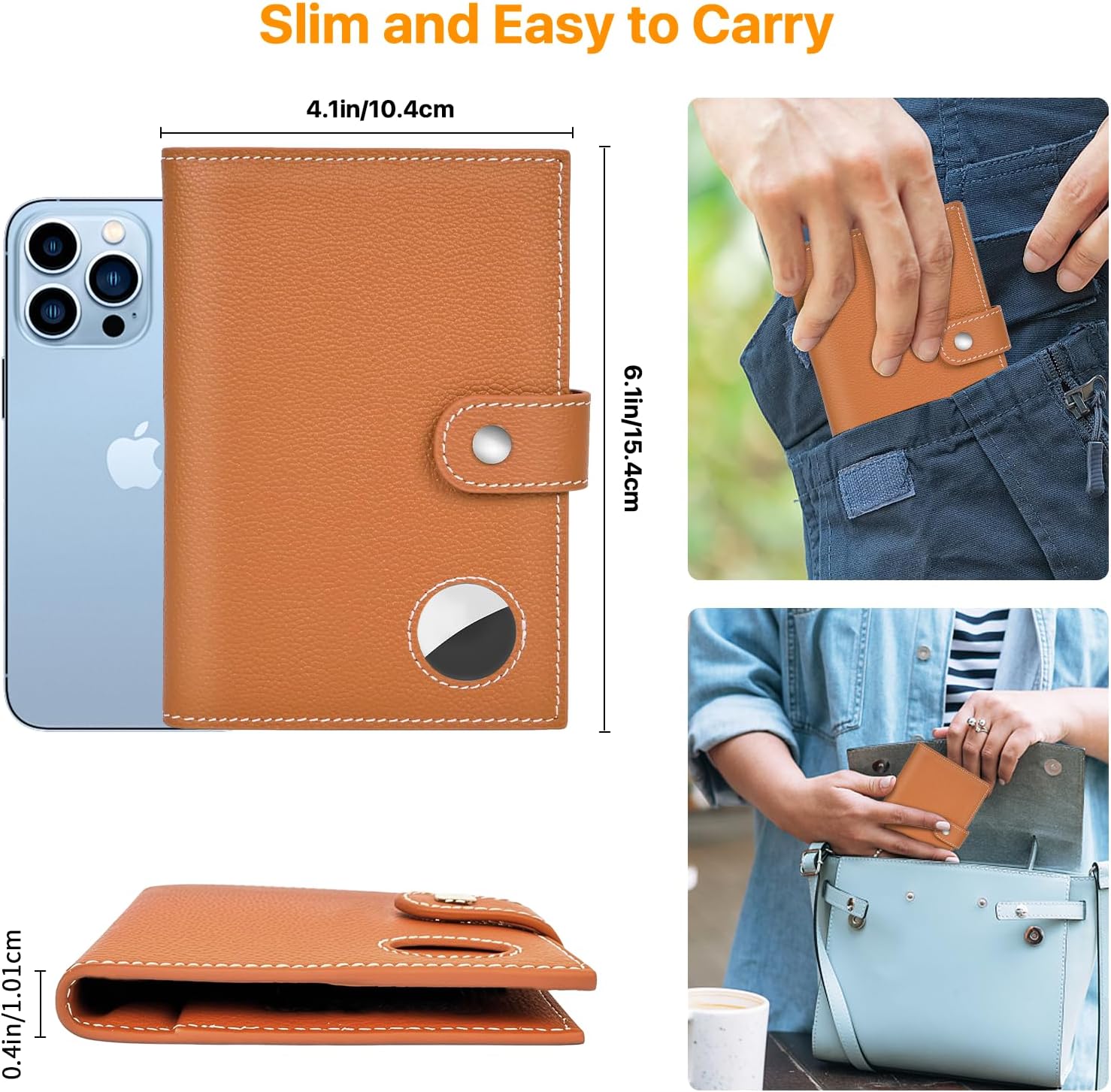 Genuine Leather Passport Holder, RFID Blocking Travel Wallet for Men/Women, Stylish Passport Cover with Airtag Slot, Durable Passport Wallet case travel essentials (Brown) - Image 4