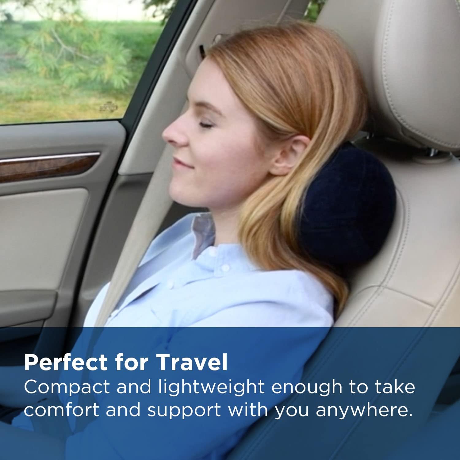 Tempur-Pedic All-Purpose Memory Foam Travel Pillow, Peanut-Shaped Lumbar Pillow for Neck and Back Pressure Relief, Navy - Image 5