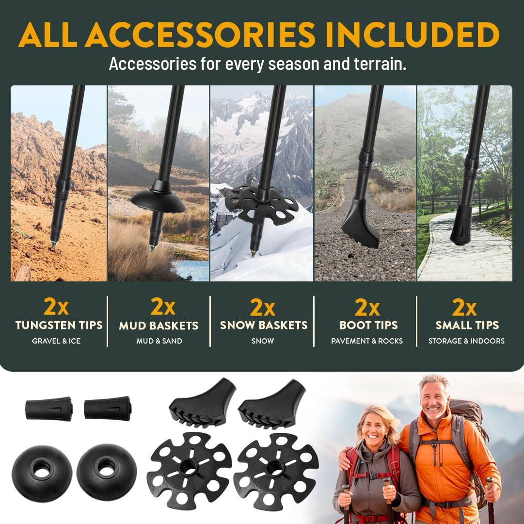 Premium Foldable Hiking Poles by USA Brand - Adjustable, Lightweight Trekking Poles Made of Aircraft Aluminum, Metal Flip Locks & Comfortable Real Cork and EVA Foam Grips - Image 9