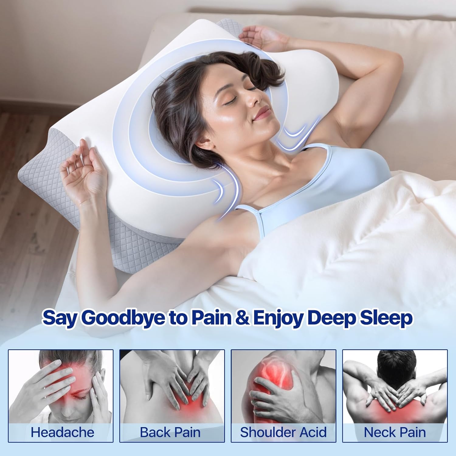 Memory Foam Neck Pillow - Ergonomic Contour Cervical Neck Pillow for Side Back Stomach Sleepers, 2-in-1 Orthopedic Neck Support Pillow with Cooling Pillowcase - Image 7