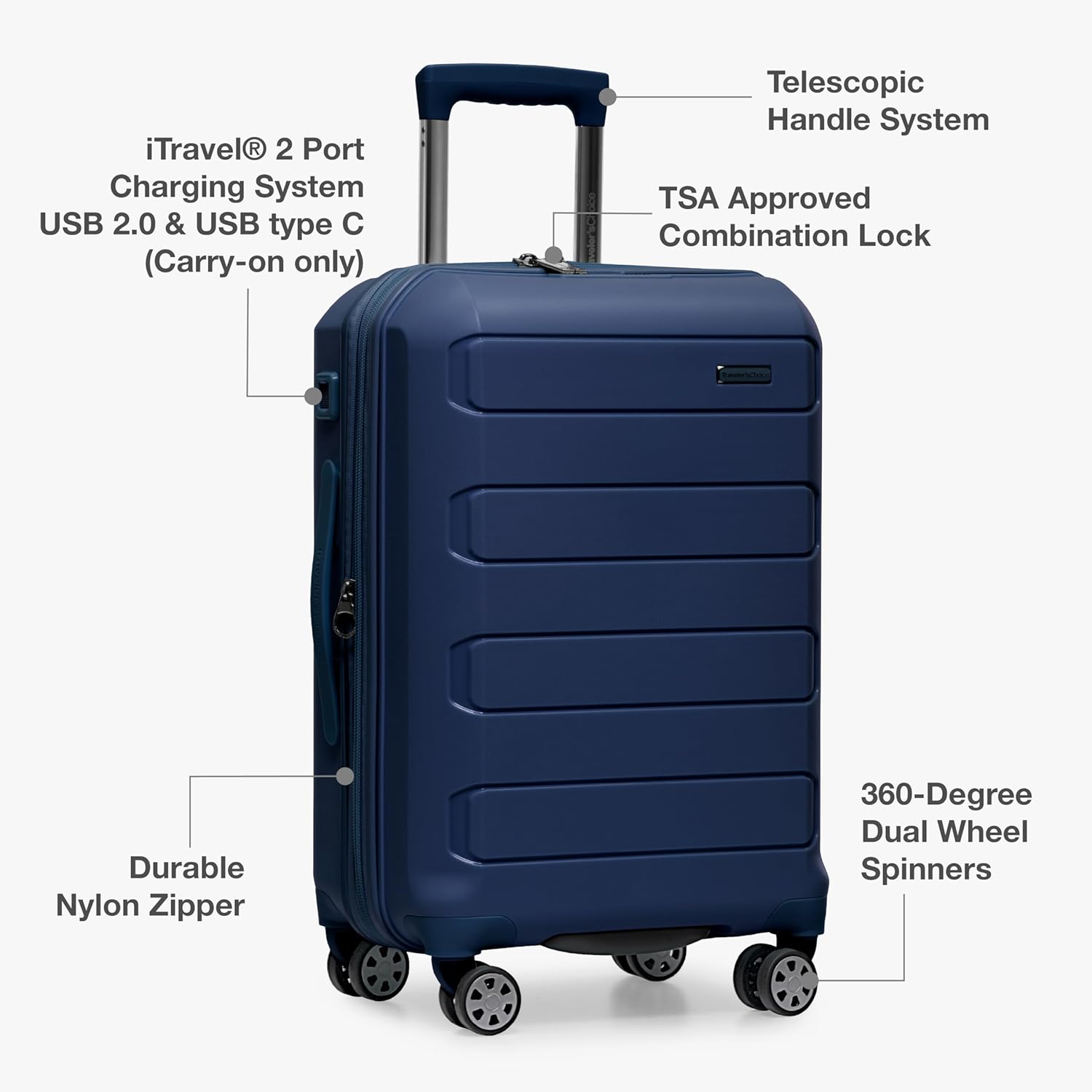 Traveler's Choice Pagosa Indestructible Hardshell Expandable Spinner Luggage, Navy, 30-Inch Large - Image 6
