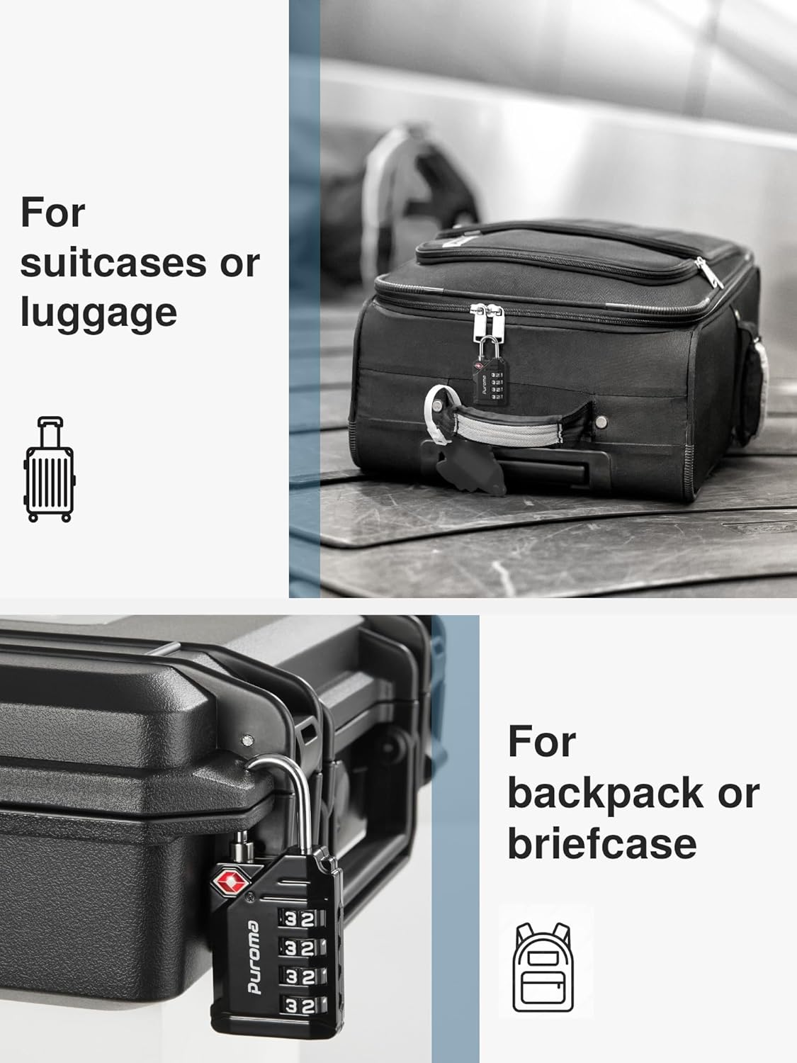 Puroma TSA Approved Travel Luggage Locks, 2 Pack Black 4 Digit Resettable Combination Code Lock with Zinc Alloy Body for Suitcase, Backpack, Laptop Bag, Gym Locker, Toolbox - Image 9