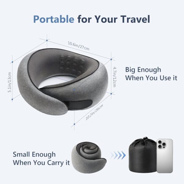 Advanced Memory Foam Neck Travel Pillow, Neck Pillow Airplane with Eye Mask & Ear Plugs, Designed for The Comfort of Travel & Office, Travel Pillow for Plane, Car, Home, Work, Dark Grey - Image 5