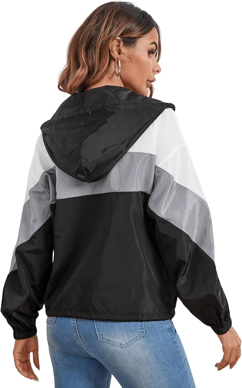 Floerns Women's Color Block Hooded Casual Thin Windbreaker Jacket - Image 3