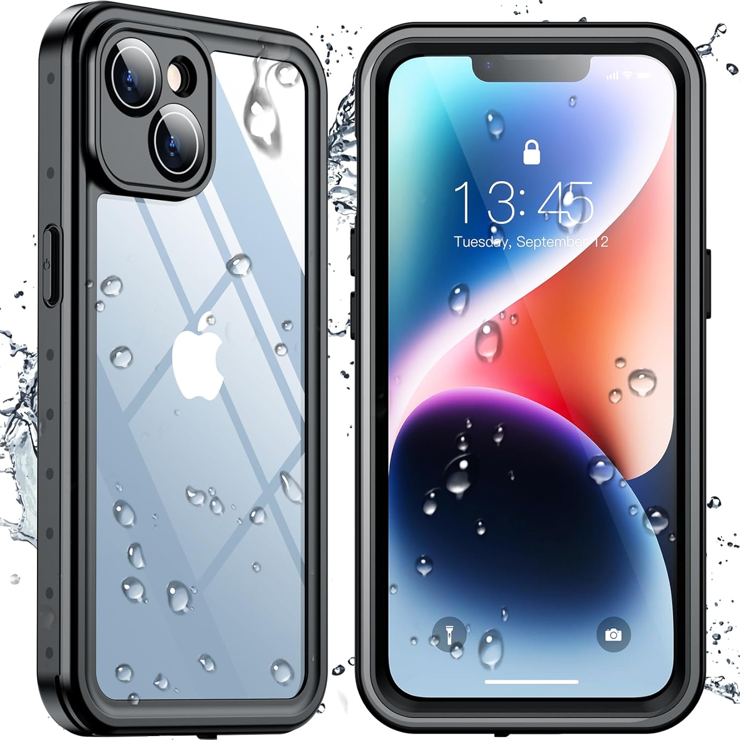 SPIDERCASE for iPhone 14 Case Waterproof, Built-in Lens & Screen Protector, Full Heavy Duty Protection, 12FT Military Shockproof, Dustproof, Anti-Scratched Phone Case,Black/Clear - Image 2