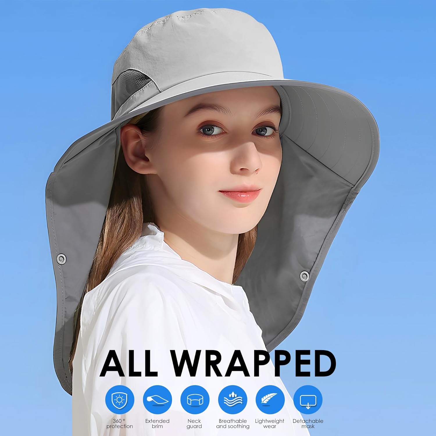 Outdoor Sun Hat Detachable Neck Face Flap UPF 50+UV Protection Visor Fishing Hats with Neck Flap for Men & Women - Image 6