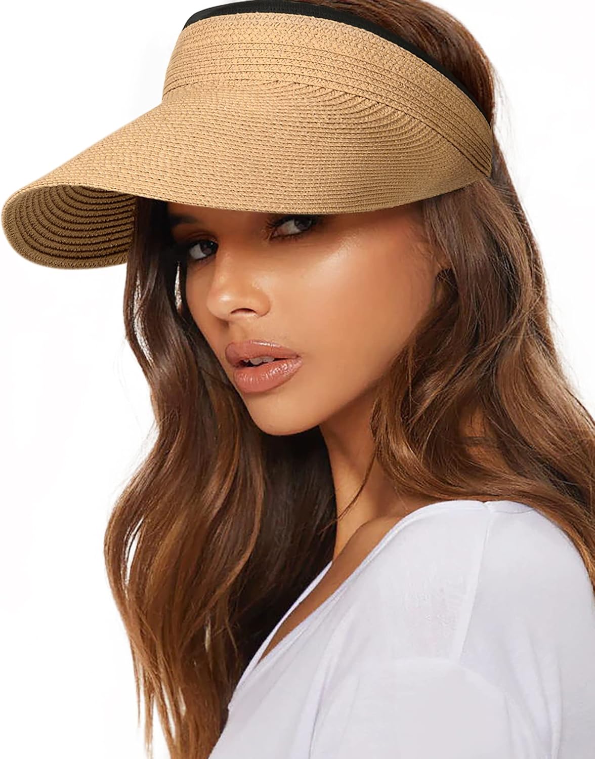 FURTALK Womens Sun Visor Hat Straw Sun Visors for Women Summer Packable Ponytail Beach Hats for Women Travel UPF 80+ - Image 2