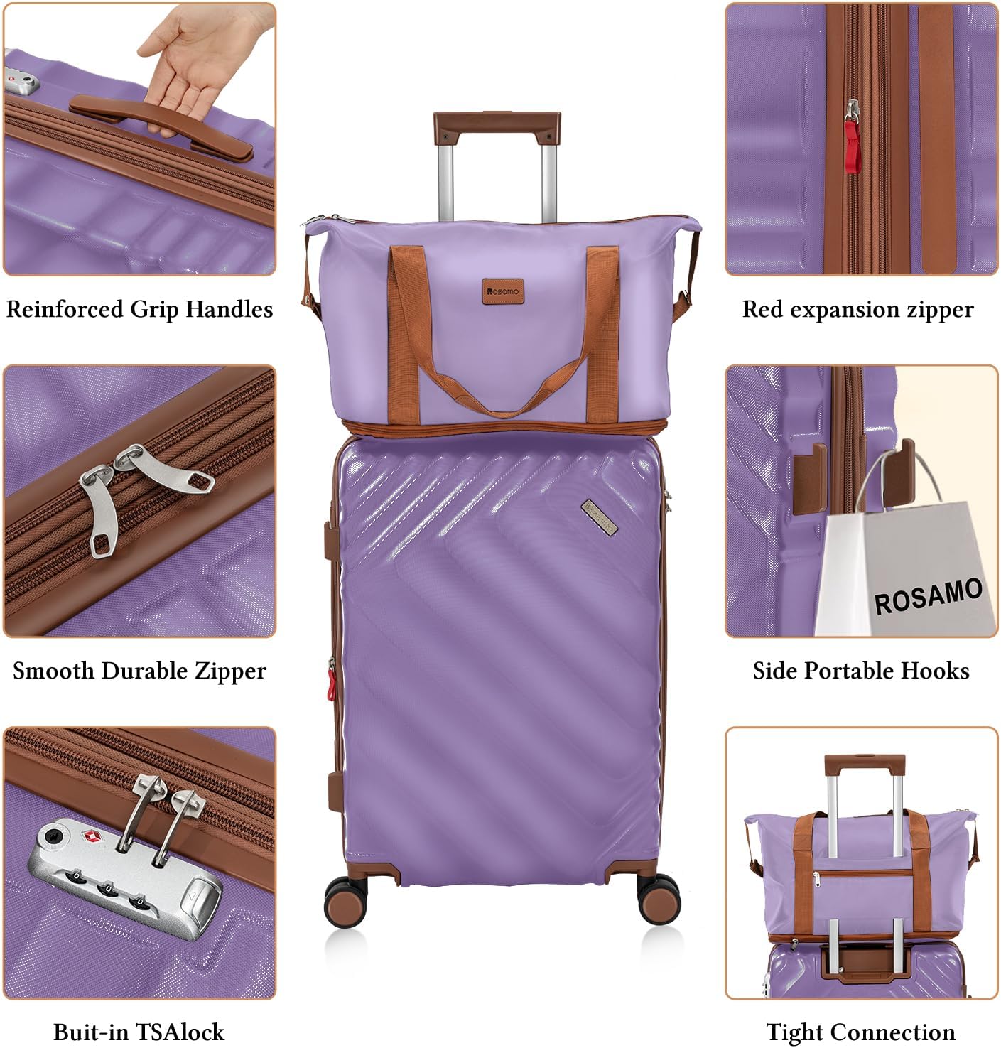 5 piece Luggage Set Expandable Suitcase 22x14x9 Airline Approved Carry on, ABS Hard Case Suitcases with Spinner Wheels, TSA Lock (Purple) - Image 7