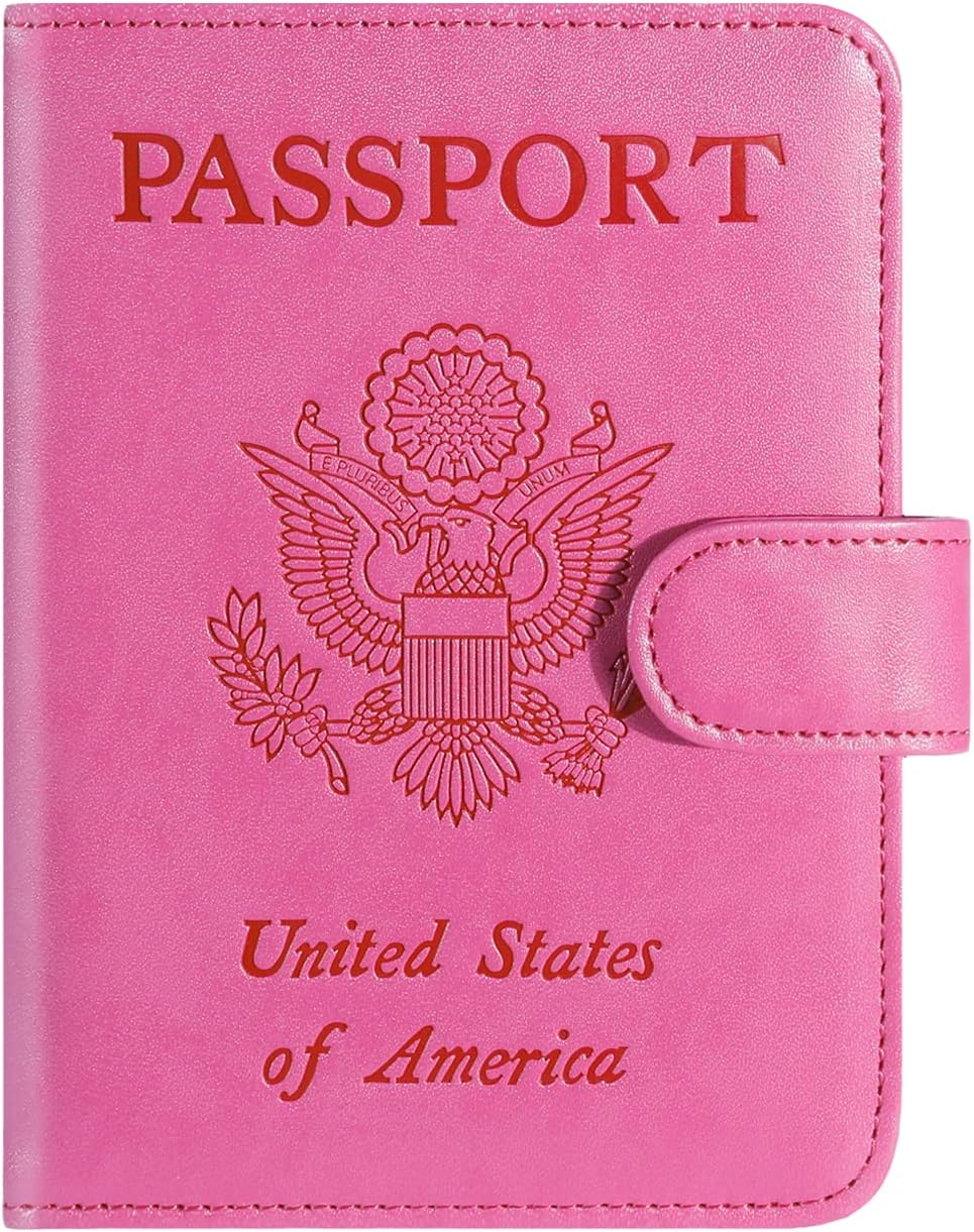 Passport Holder Cover Wallet RFID Blocking Leather Card Case Travel Accessories for Women Men (Pink) - Image 2