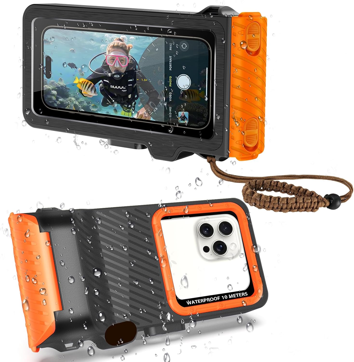 Waterproof Phone Case for Snorkeling & Diving (33ft/10m), IP68 Waterproof Hard Case for Swimming, Universal Underwater Touch Screen Case Compatible with iPhone (Orange, 4th Generation Phone Case) - Image 2
