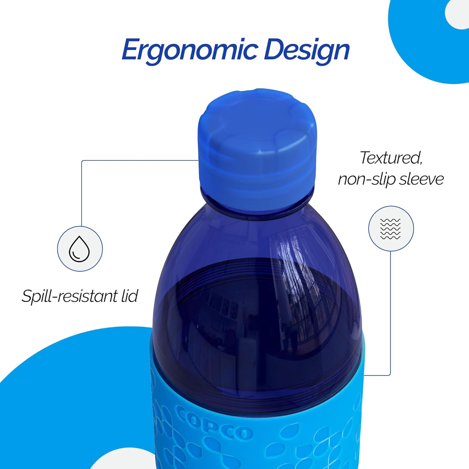 Copco Hydra 16.9oz Water Bottle, Set of 2 - Non-Slip Sleeve & BPA-Free Tritan Plastic - Dishwasher Safe, Reusable Plastic To Go Bottle - Leak-Proof, Spill-Proof, Portable Water Bottle (Navy & Blue) - Image 6