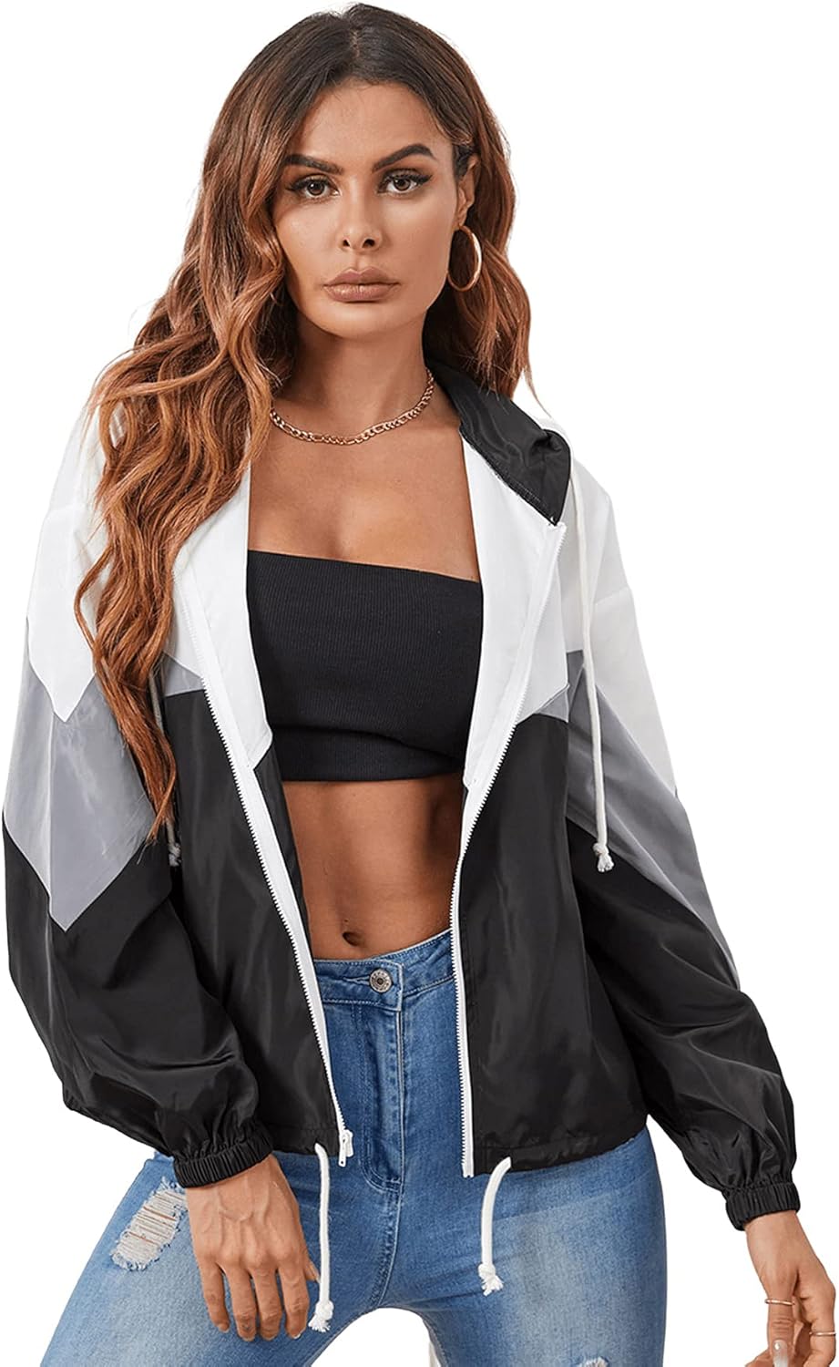 Floerns Women's Color Block Hooded Casual Thin Windbreaker Jacket - Image 2
