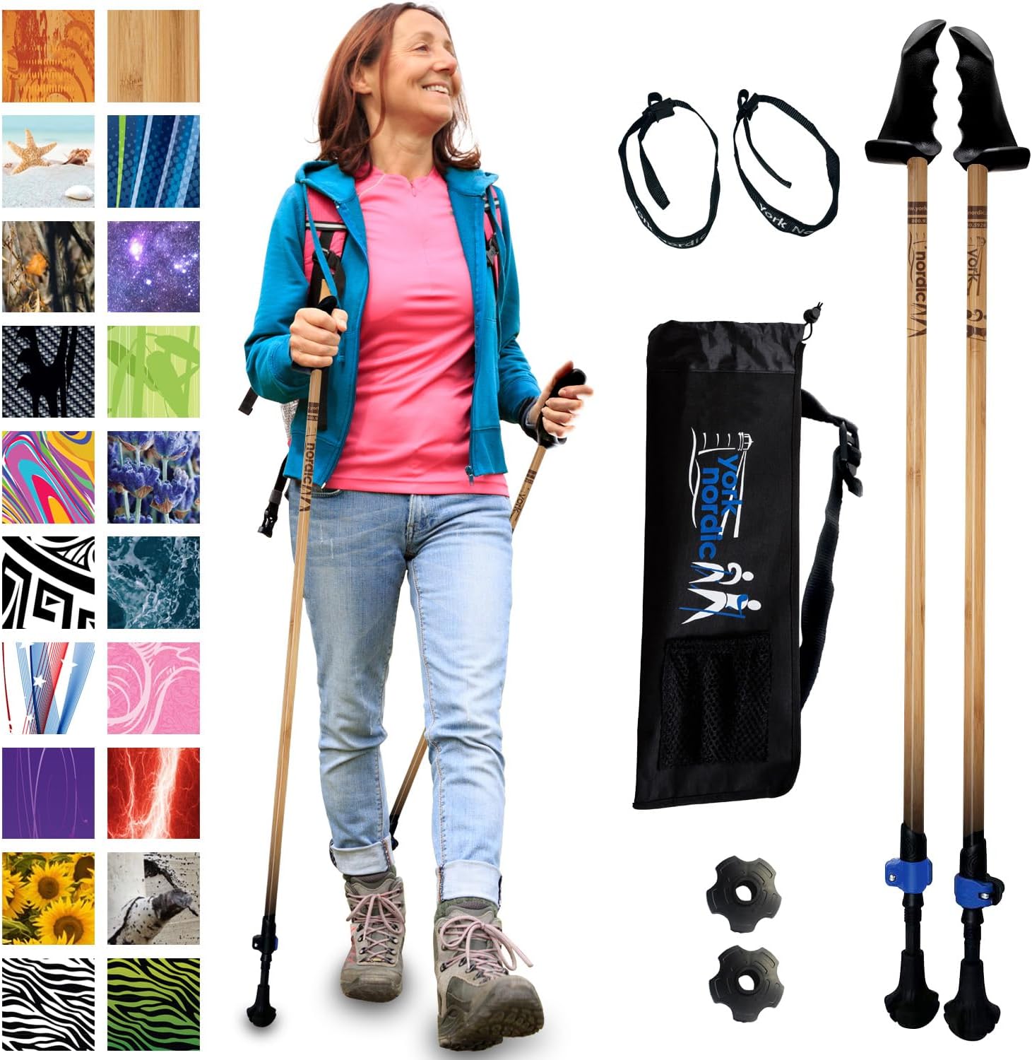 York Nordic Motivator Walking Poles for Balance and Rehab - Patented Stability Grips - Lightweight, Adjustable, and Collapsible - 2 Pieces Adjustable w/flip Locks - Heights 4'6" up to 6'2" - 230 lbs - Image 2