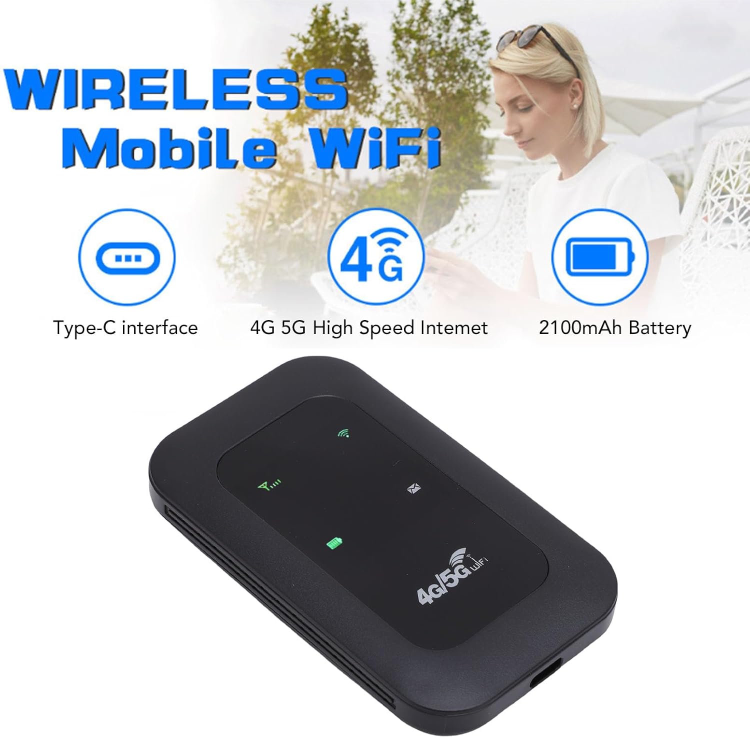 4G 5G Portable WiFi Hotspot Mobile Router with 3200mAh Battery & SIM Card Slot for Travel Home 300Mbps High Speed Supports 10 Devices - Image 4