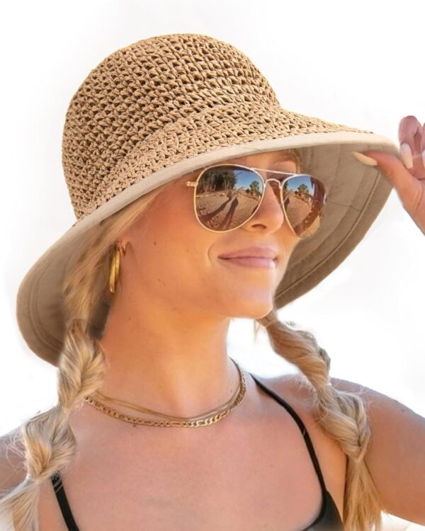 FURTALK Summer Straw Beach Sun Hats for Women UPF 50 Floppy Wide Brim Travel Bucket Hat Foldable Packable - Image 2