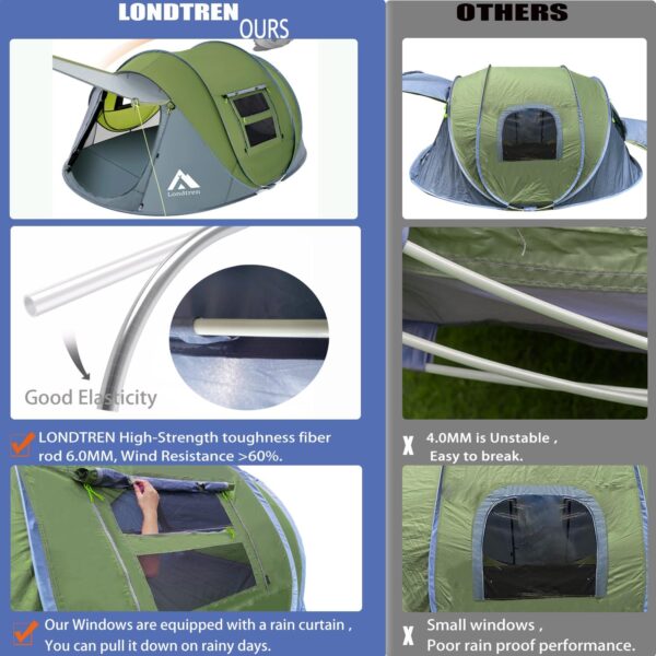 4 Person Easy Pop Up Tent Waterproof Automatic Setup 2 Doors-Instant Family Tents for Camping Hiking & Traveling - Image 4