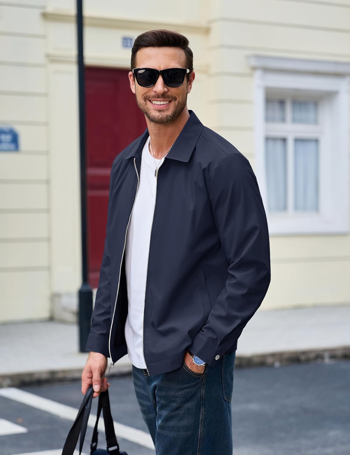 MAGCOMSEN Men's Lightweight Jackets Full Zip Up Light Coat Laydown Collar Jacket Casual Windbreaker Jacket with Zip Pockets - Image 6