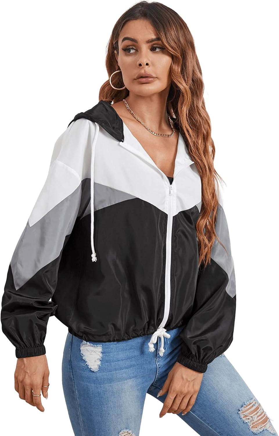 Floerns Women's Color Block Hooded Casual Thin Windbreaker Jacket - Image 5
