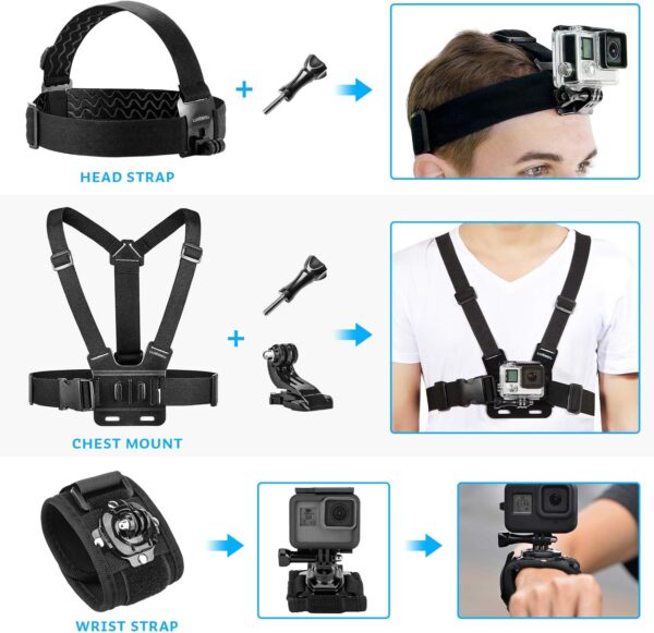 Luxebell Accessories Kit for AKASO EK5000 EK7000 4K WiFi Action Camera GoPro Hero 12 11 10 9 8 7 6 5/Session 5/Hero 4/3+/3/2/1 Max Fusion SJ4000 SJ5000 (14-in-1) - Image 6