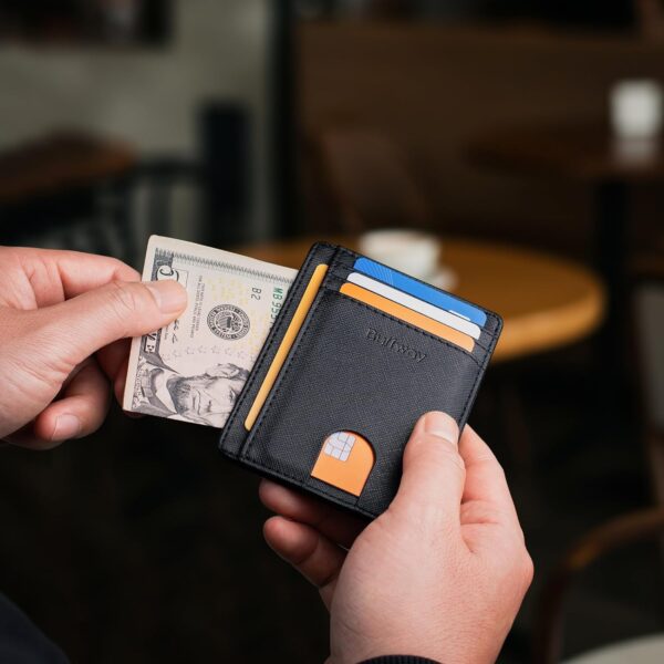 Buffway Slim Minimalist Front Pocket RFID Blocking Leather Wallets for Men and Women - Cross Black - Image 7