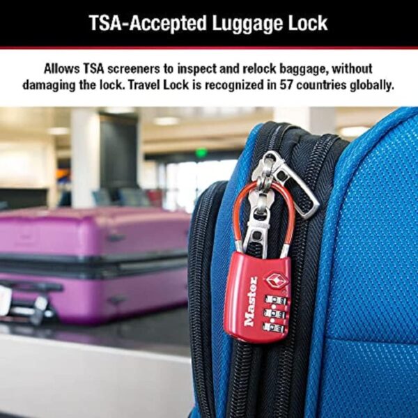 Master Lock Padlock, Set Your Own Combination TSA Locks for Luggage, Travel Zipper Lock with Cable Shackle is 1-3/16 in. Wide, Colors May Vary, 4688T, 2 Count (Pack of 1) - Image 5