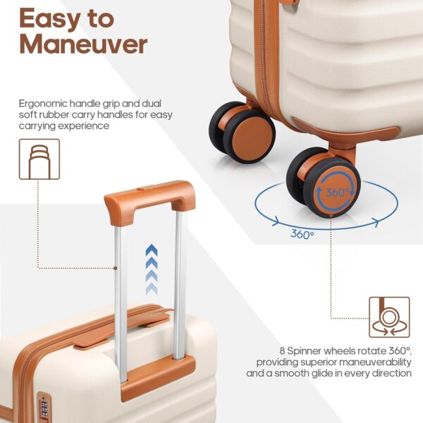 Luggage Sets 3 Piece, Carry On Luggage 20In With Spinner Wheels,PC Hardside Suitcase Set with TSA Lock,Durable Carry On Suitcase With Travel Backpack for Men (Beige, 3 piece set (20inch)) - Image 4