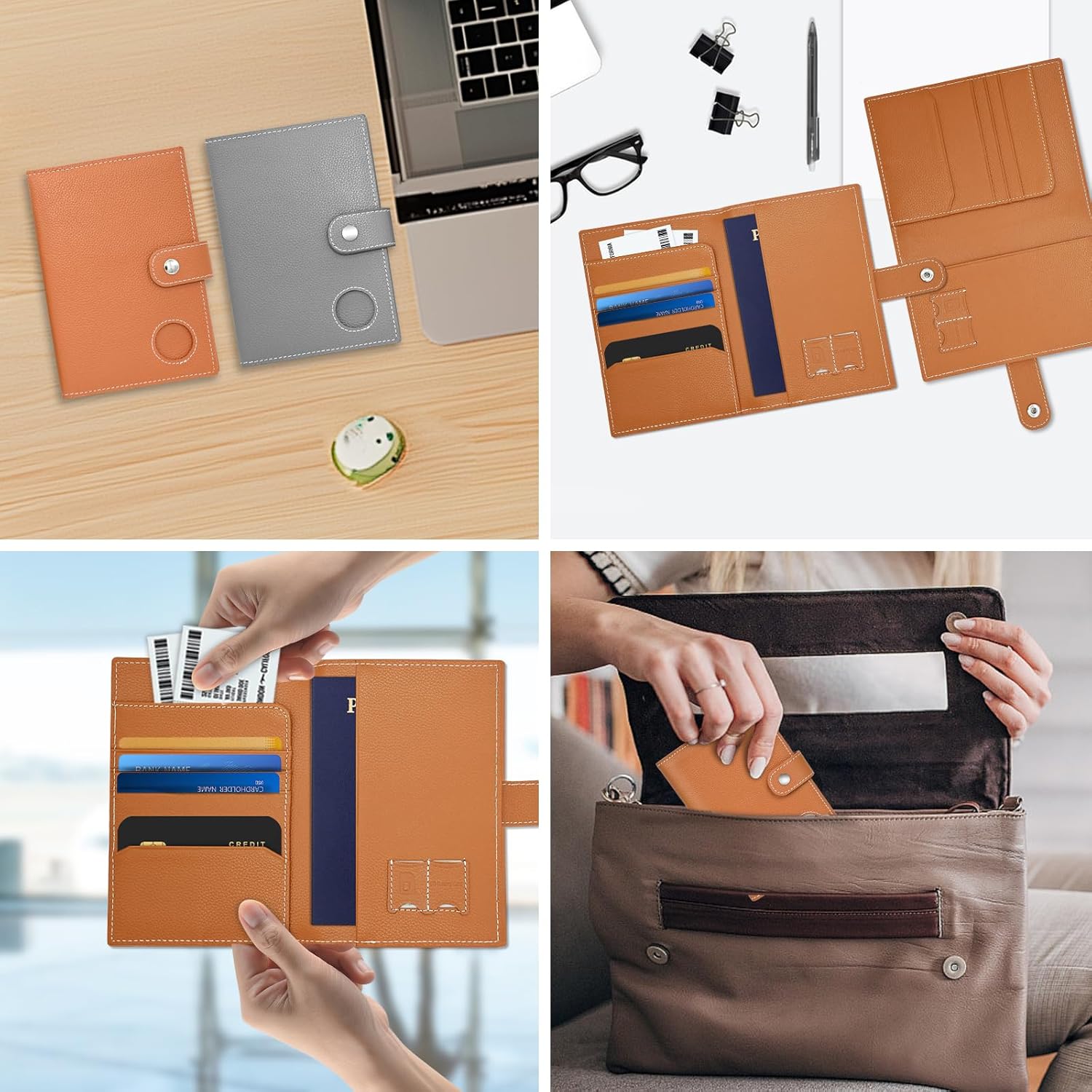 Genuine Leather Passport Holder, RFID Blocking Travel Wallet for Men/Women, Stylish Passport Cover with Airtag Slot, Durable Passport Wallet case travel essentials (Brown) - Image 7