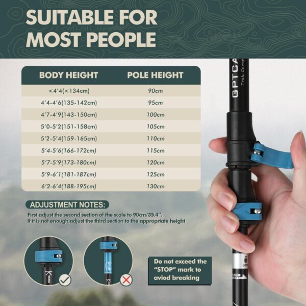 GPTCAMP Walking Sticks,Trekking Poles Collapsible Hiking Poles,Lightweight Folding Travel Walking Pole for Men Women,2pc Adjustable Hiking Stick with EVA Foam Grips for Backpacking - Image 7