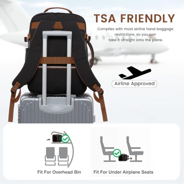 LOVEVOOK 40L Large Travel Backpack for Women Men, 17 Inch Carry on Backpack for Traveling on Airplane, Personal Item Bag Airline Approved, Business Causal Weekender Backpack, Black-Brown - Image 5