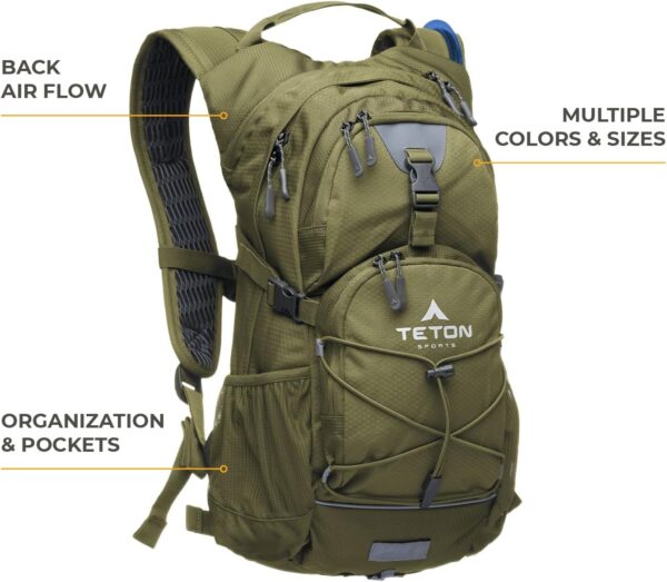 Teton Oasis/Trailrunner Hydration Backpack – Lightweight Water Pack with 2L/3L Bladder for Hiking, Running, Cycling, Biking – 2L/18L/22L Sizes – Sewn-in Rain Cover – Fits Men and Women - Image 3
