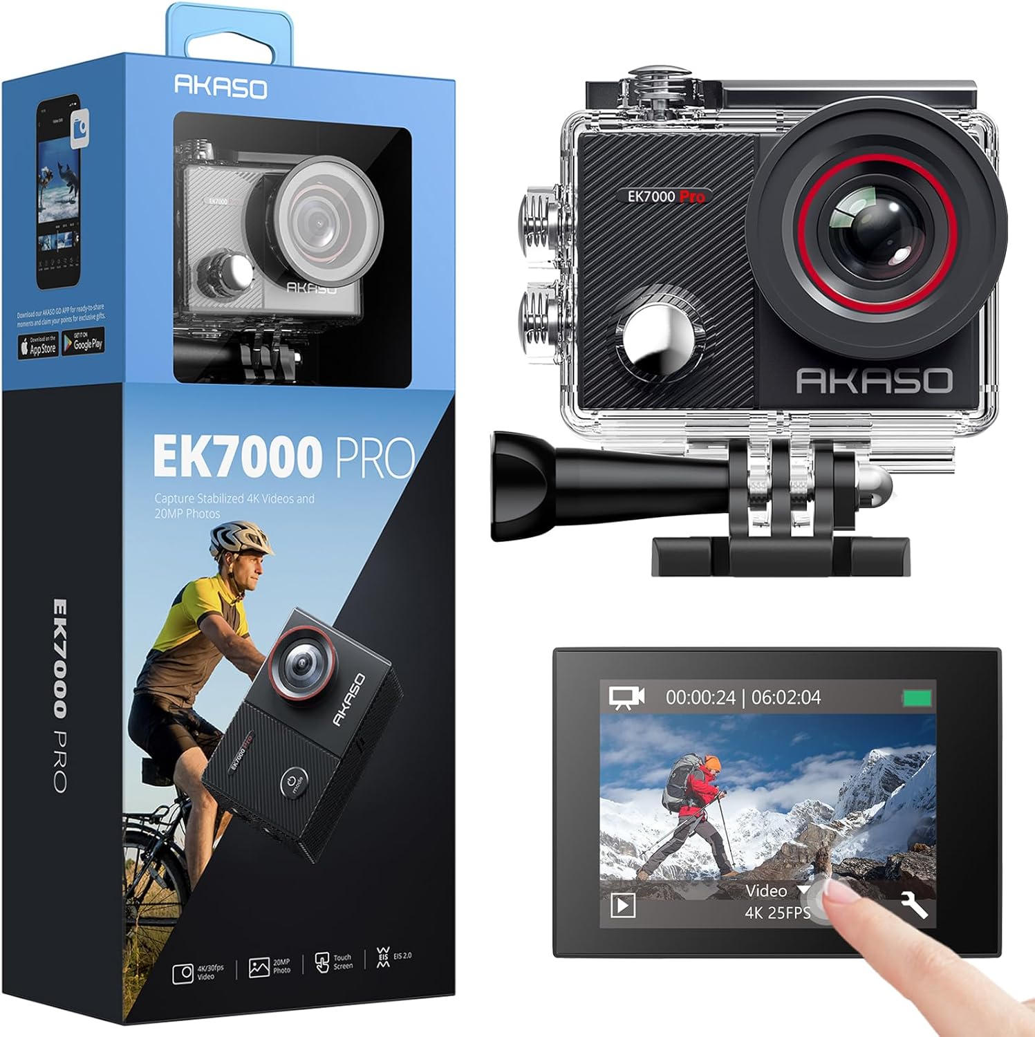 AKASO EK7000 Pro 4K30fps Action Camera with Touch Screen EIS 131ft Waterproof Underwater Camera Remote Control 5X Zoom with Helmet Accessories Kit (Standalone) - Image 2