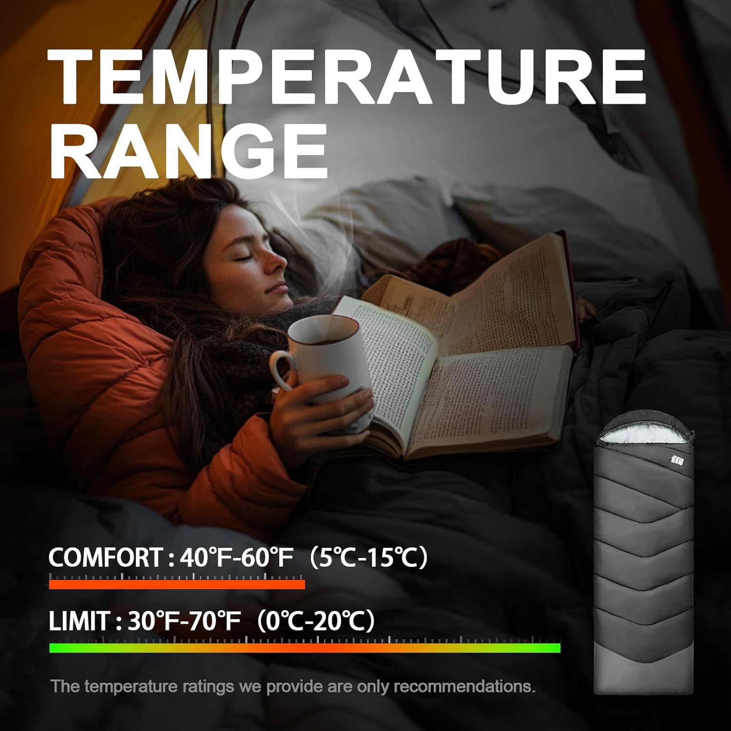 Sleeping Bags for Adults Cold Weather & Warm,Backpacking Camping Sleeping Bag for Tall Girls Boys,Lightweight,Compact,Waterproof Camping Gear for Traveling,Hiking,Hotel,Outdoor & Indoor - Image 5