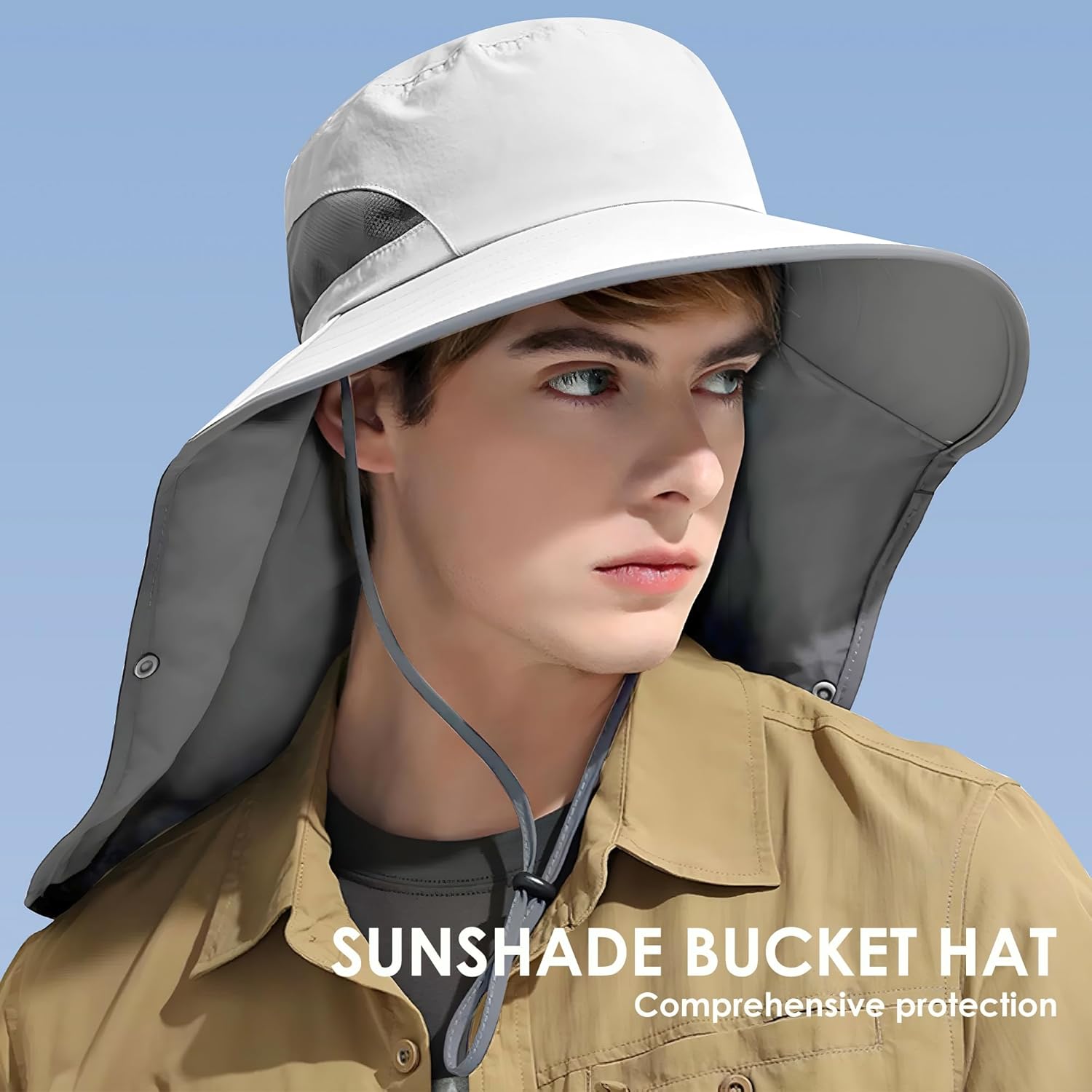 Outdoor Sun Hat Detachable Neck Face Flap UPF 50+UV Protection Visor Fishing Hats with Neck Flap for Men & Women - Image 4