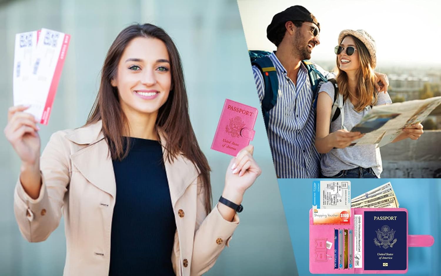Passport Holder Cover Wallet RFID Blocking Leather Card Case Travel Accessories for Women Men (Pink) - Image 8
