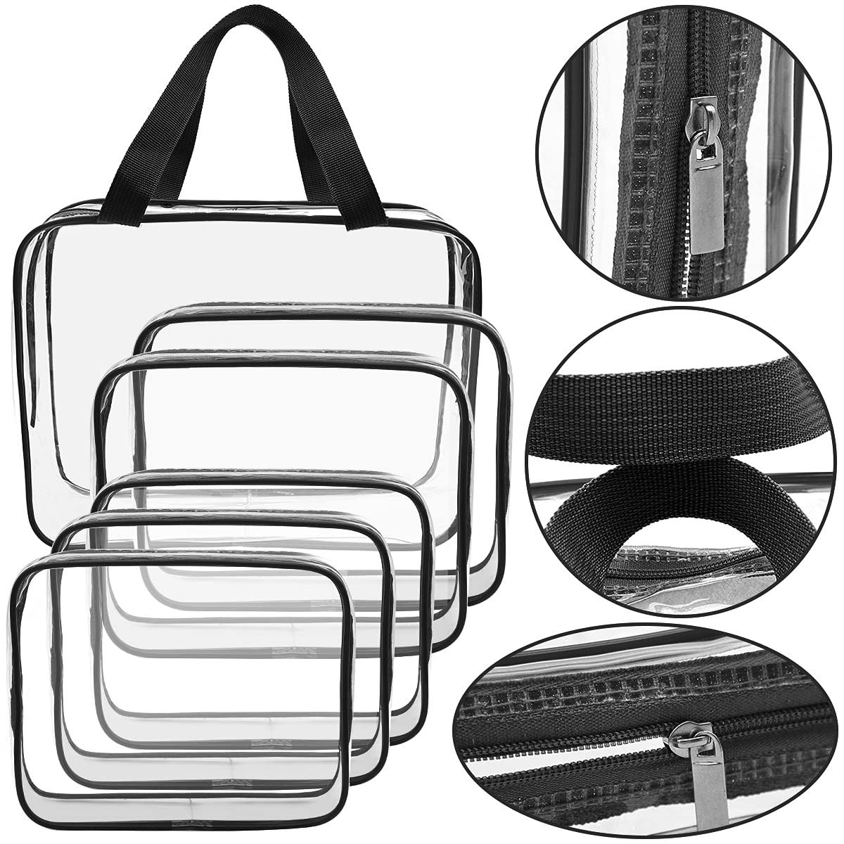 APREUTY Clear Makeup Bags, TSA Approved 6 Pcs Cosmetic Makeup Bags Set Clear PVC with Zipper Handle Portable Travel Luggage Pouch Airport Airline Vacation Organization (Black) - Image 7