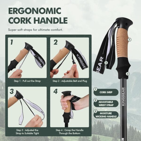 KINGGEAR Nordic Walking Stick, TP1 Hiking Poles Retractable Lightweight 7075 Aluminum, Trekking Poles with Flip Lock, Natural Cork and EVA Grip, 2pc Hiking Gear - Image 7