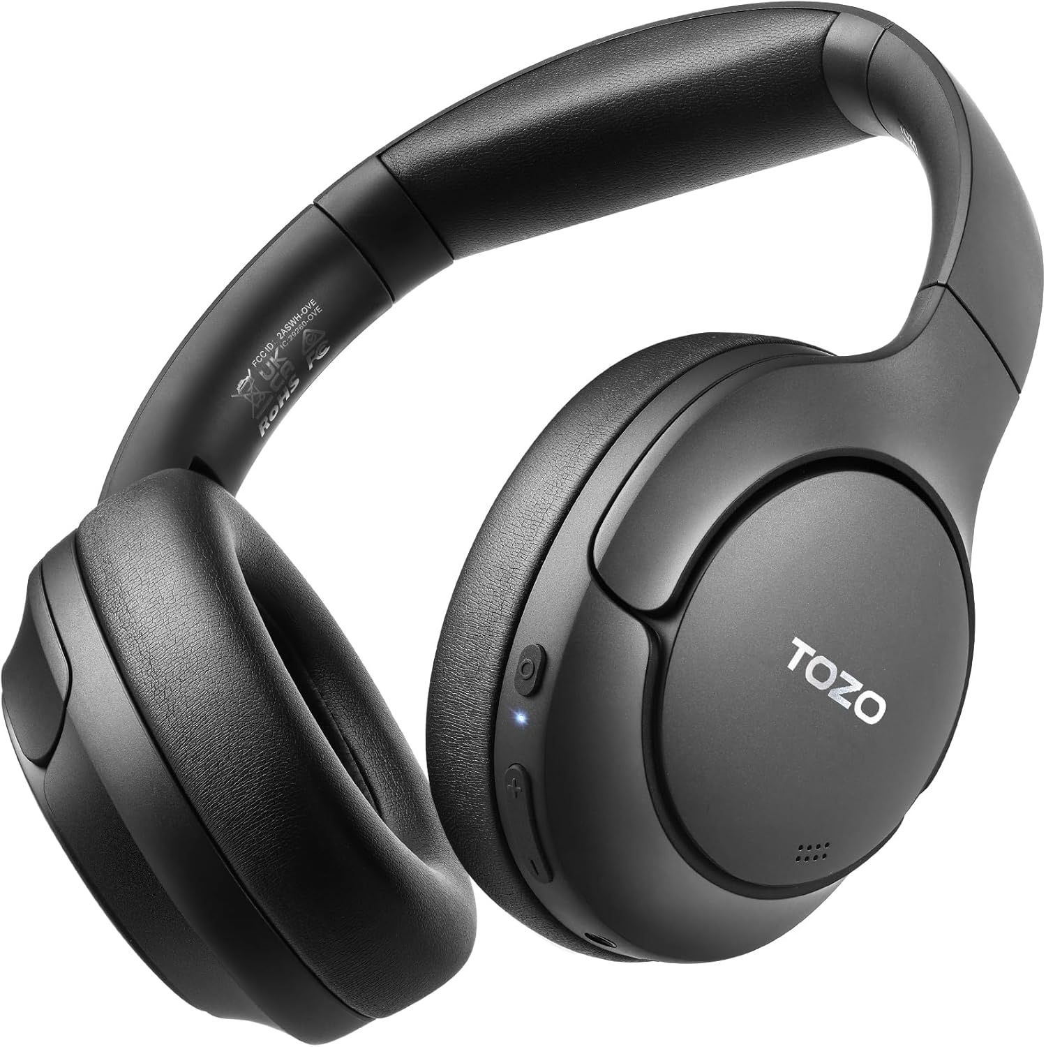 TOZO HT2 Hybrid Active Noise Cancelling Headphones, Wireless Over Ear Bluetooth Headset, 60H Playtime, Hi-Res Audio Custom EQ via App Deep Bass Comfort Fit Ear Cups, for Home Office Travel Black - Image 2