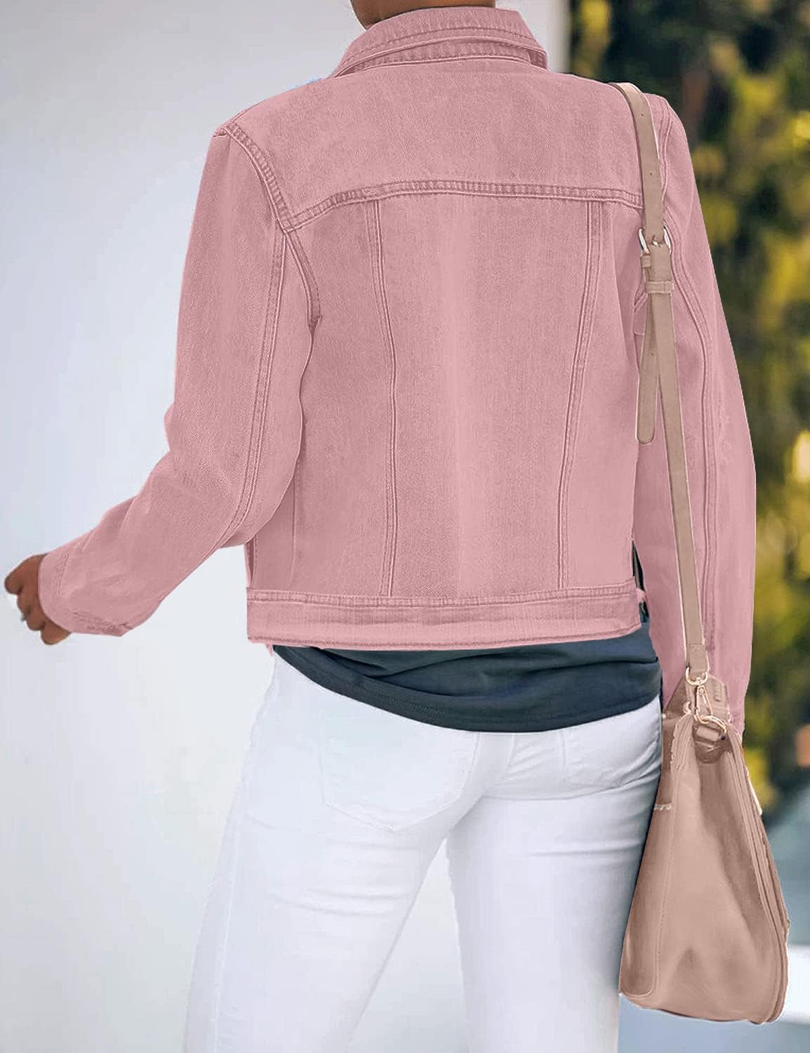 luvamia Women's Basic Button Down Stretch Fitted Long Sleeves Denim Jean Jacket - Image 7
