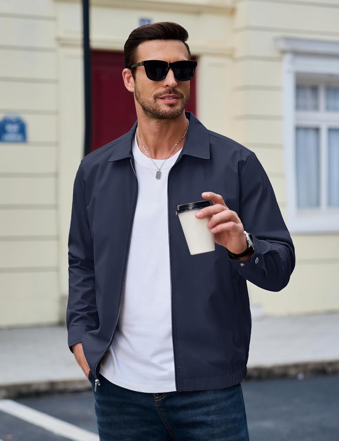 MAGCOMSEN Men's Lightweight Jackets Full Zip Up Light Coat Laydown Collar Jacket Casual Windbreaker Jacket with Zip Pockets - Image 7