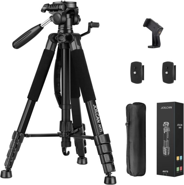 JOILCAN Tripod Camera Tripods, 74" Tripod for Camera Phone Video Recording, Heavy Duty Cameras Tripod Stand, Professional Travel DSLR Tripods Compatible with Canon iPhone, Max Load 15 LB - Image 2