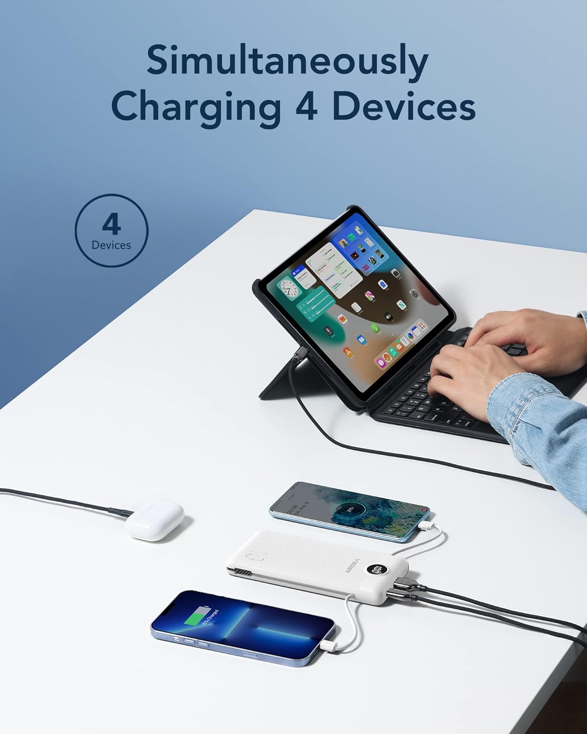 VEGER Portable Charger for iPhone Built in Cables and Wall Plug, 10000mah Slim Fast Charging USB C Power Bank, Travel Essential Battery Pack Compatible with iPhones, iPad, Samsung More Devices(White) - Image 5