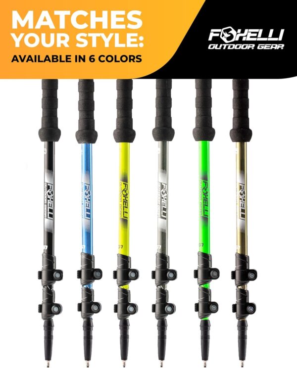 Foxelli Trekking Poles – Lightweight Collapsible Aircraft Grade Aluminum Hiking Poles with Cork Grips Quick Locks & All-Terrain Accessories – Pair of 2 - Image 10