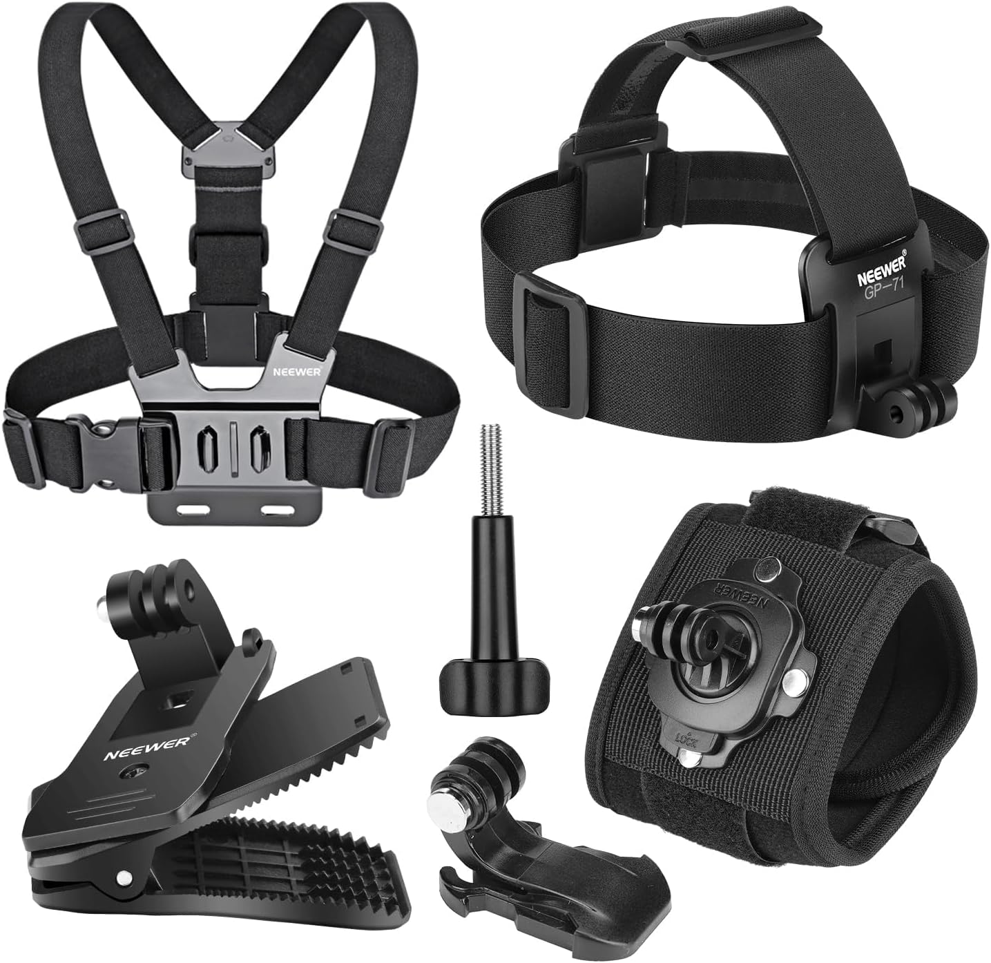 NEEWER Accessory Set Compatible with GoPro Hero Insta360 DJI AKASO Action Camera, Quick Change Head Strap Head Strap Holder, Chest Strap, Backpack Hat Clip Holder & 360° Wrist Strap for GP-75 - Image 2