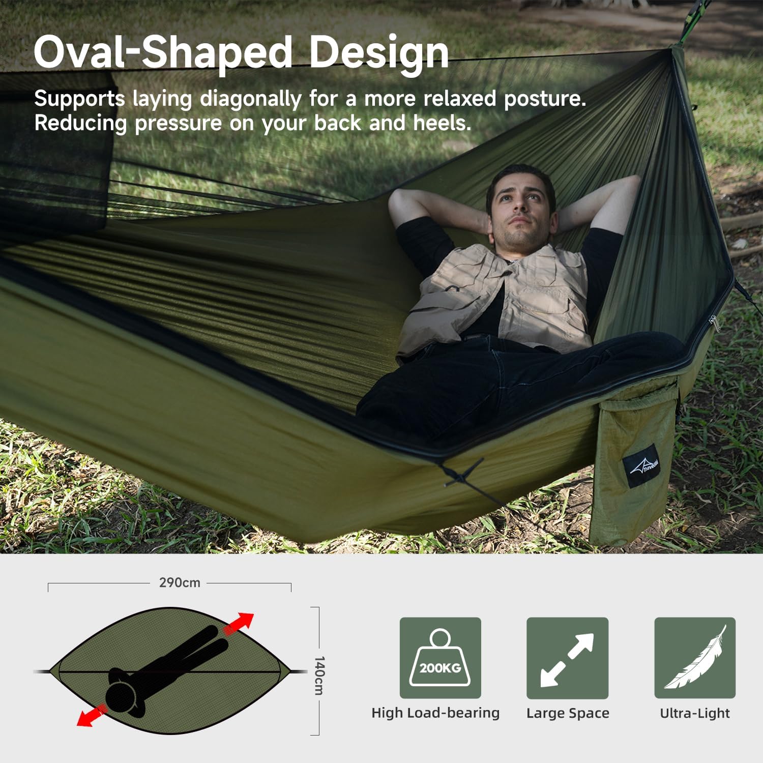 Camping Hammock with Mosquito Net and Ridge Rope, Extra Large for 2 Person, Lightweight Hanging Hammocks Tree Straps, All-in-one Fast Open Hammock for Outside, Hiking, and Travel - Image 3