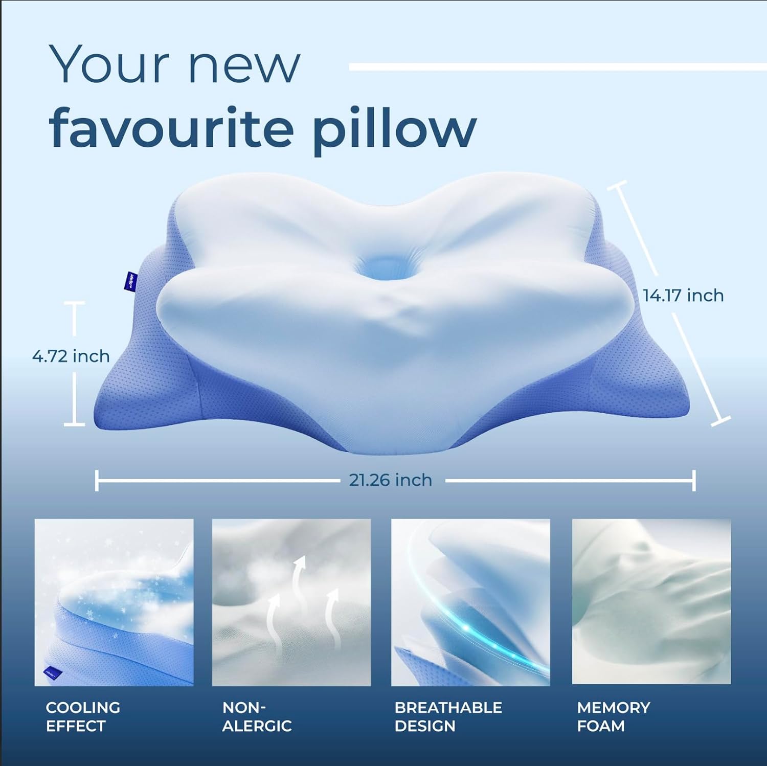 Derila Ergo Cervical Neck Pillow for Sleeping Ergonomic Pillow Contour Neck Support Memory Foam Pillows for Back, Side Sleeper Pillows 21.25 x 14.17 x 4.72 inches - Image 3