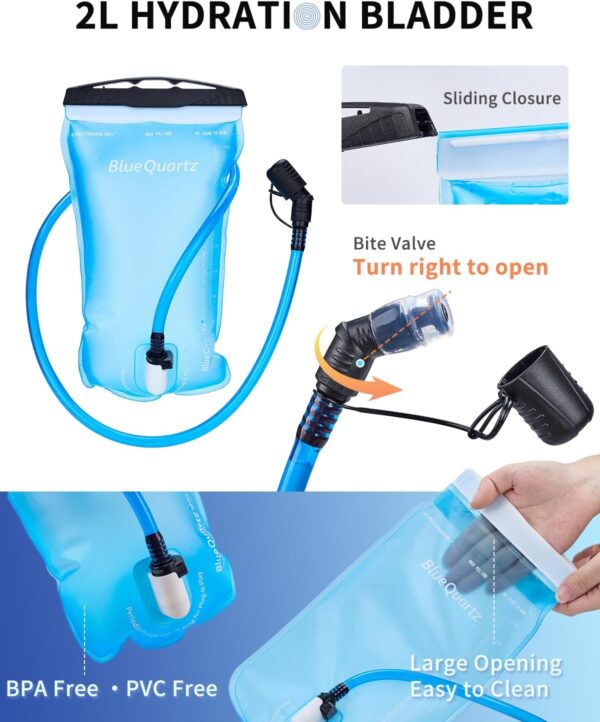 Blue Quartz Hydration Backpack with 2L Water Bladder, Hiking Water Backpack for Women Men, Lightweight Cycling Daypack with Phone Pocket & Helmet Net Bag, Hydration Pack for Biking, Running, Skiing - Image 5