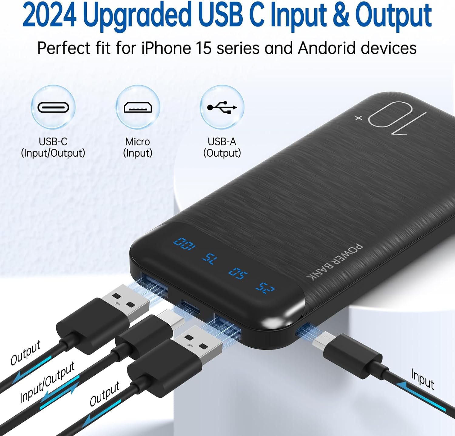 Power Bank 10000mAh Portable Charger Slim External Battery Pack with 2 USB 2.4A Outputs and USB C In/Out Compatible with Huawei iPhone 16 15 14 13 12 iPad Samsung Galaxy S20 Android Tablet (Black) - Image 3