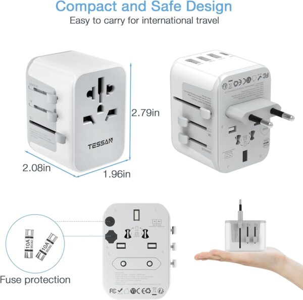 TESSAN Universal Travel Adapter, International Power Adapter with 4 USB Ports (1 USB C), Worldwide Plug Adaptor Wall Charger for USA to Europe UK France Germany Spain Ireland Australia(Type C/G/A/I) - Image 7