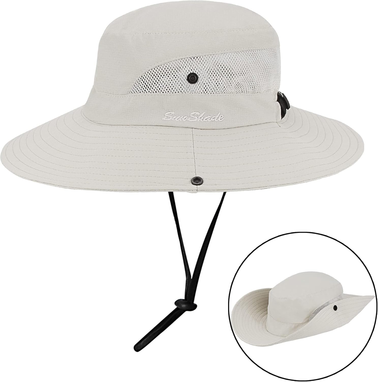 Women's Outdoor UV-Protection-Foldable Sun-Hats Mesh Wide-Brim Beach Fishing Hat with Ponytail-Hole - Image 3